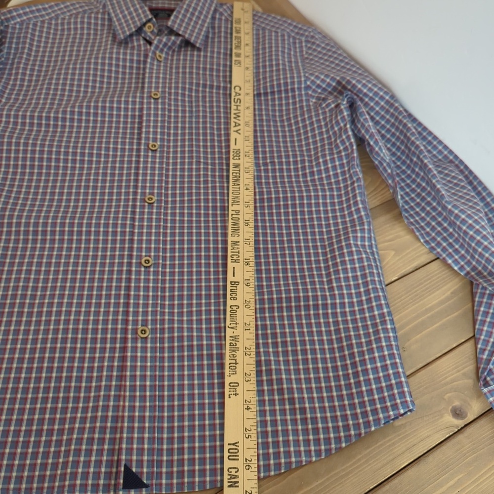 Untuckit Blue Red Check  Wrinkle-Free Long Sleeve Fabiano Shirt Small - Picture 11 of 14